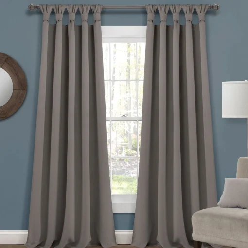 Insulated Knotted Tab Top Blackout Window Curtain Panel Set