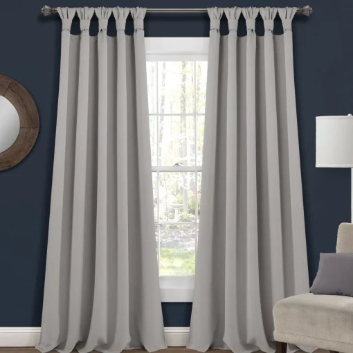 Insulated Knotted Tab Top Blackout Window Curtain Panel Set