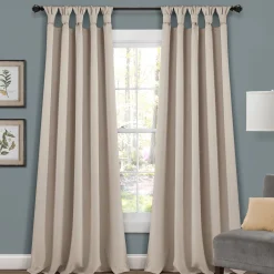 Insulated Knotted Tab Top Blackout Window Curtain Panel Set