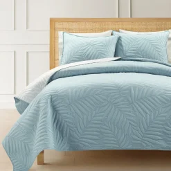 Isla Embroidered Leaf Reversible Cotton Quilt 3 Piece Set