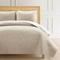 Isla Embroidered Leaf Reversible Cotton Quilt 3 Piece Set