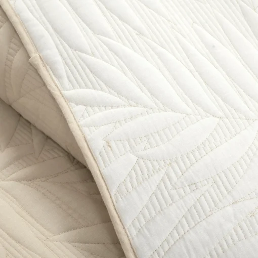 Isla Embroidered Leaf Reversible Cotton Quilt 3 Piece Set