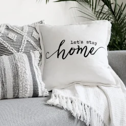 Let's Stay Home Script Decorative Pillow Cover