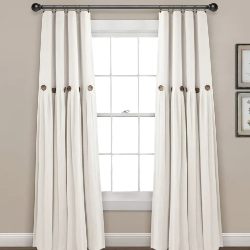 Linen Button Lined 100% Blackout Window Curtain Panel