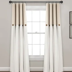 Linen Button Lined 100% Blackout Window Curtain Panel