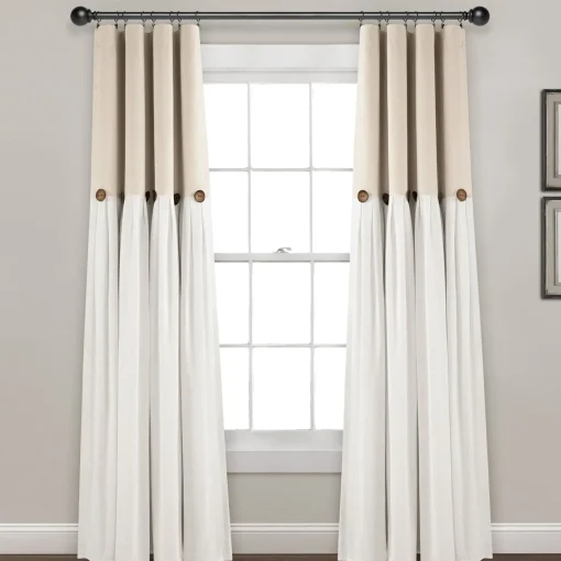 Linen Button Lined 100% Blackout Window Curtain Panel
