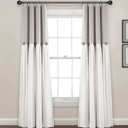 Linen Button Lined 100% Blackout Window Curtain Panel