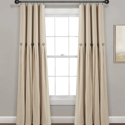 Linen Button Lined 100% Blackout Window Curtain Panel