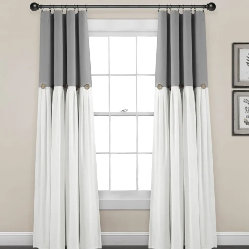 Linen Button Lined 100% Blackout Window Curtain Panel