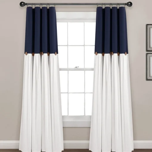 Linen Button Lined 100% Blackout Window Curtain Panel