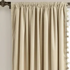 Luxury Vintage Velvet With Silky Pompom Trim Window Curtain Panel