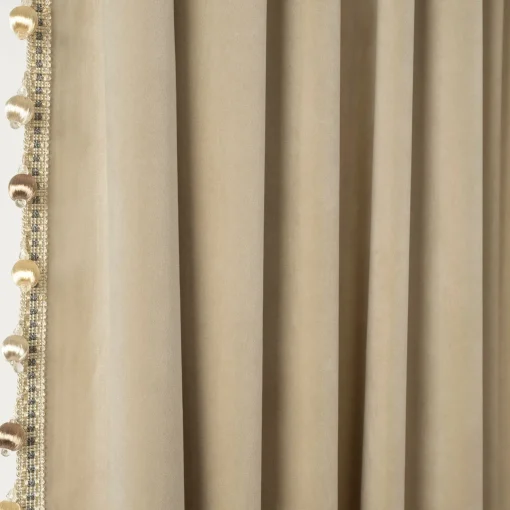 Luxury Vintage Velvet With Silky Pompom Trim Window Curtain Panel
