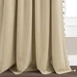 Luxury Vintage Velvet With Silky Pompom Trim Window Curtain Panel