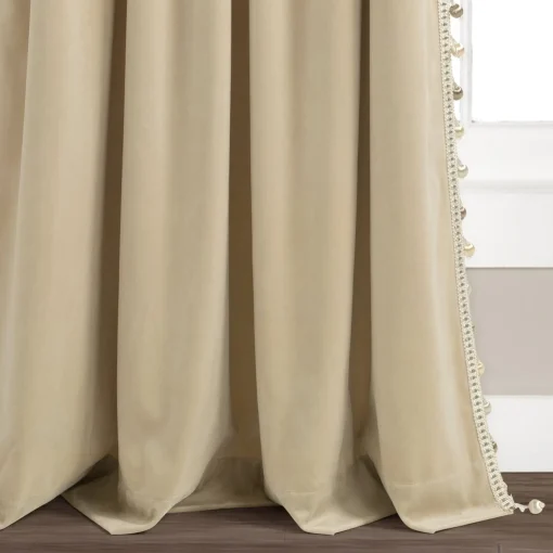 Luxury Vintage Velvet With Silky Pompom Trim Window Curtain Panel