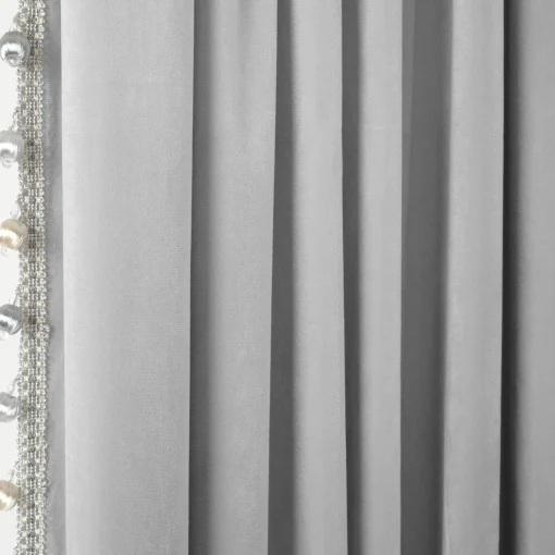 Luxury Vintage Velvet With Silky Pompom Trim Window Curtain Panel