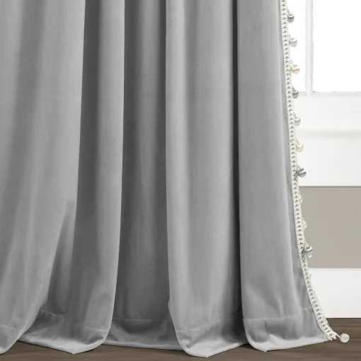 Luxury Vintage Velvet With Silky Pompom Trim Window Curtain Panel