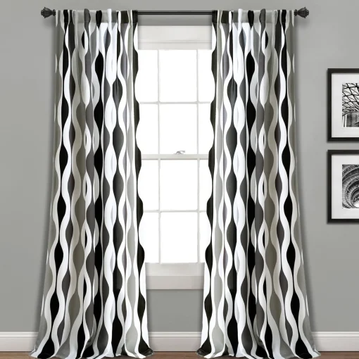 Mid Century Geo Light Filtering Window Curtain Panel Set