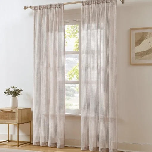 Milla Knitted Textured Sheer Window Curtain Panel Pair