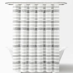 Modern Tufted Stripe Yarn Dyed Recycled Cotton Blend Shower Curtain