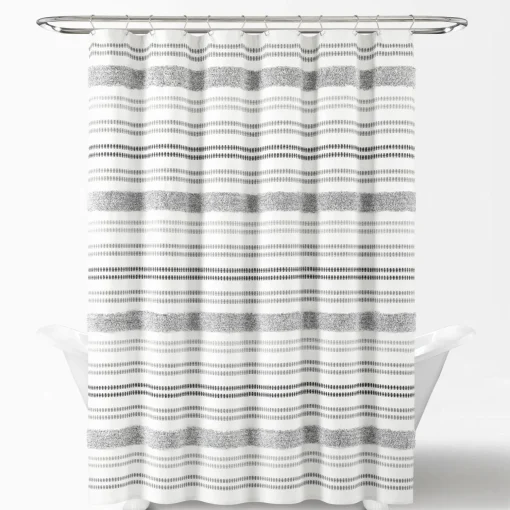 Modern Tufted Stripe Yarn Dyed Recycled Cotton Blend Shower Curtain
