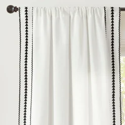 Olivia Ric Rac Embroidery Border Window Curtain Panel