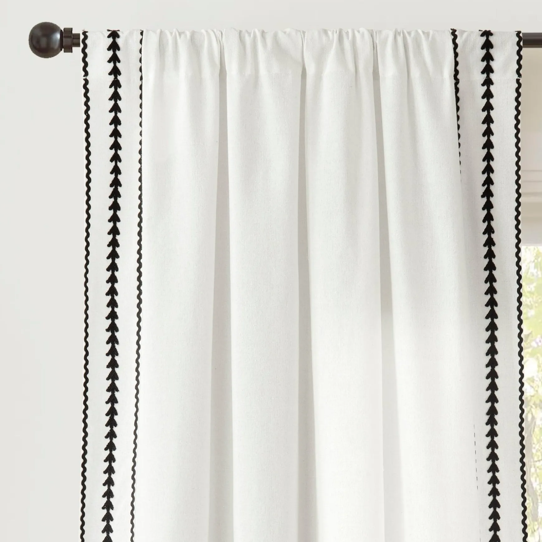 Olivia Ric Rac Embroidery Border Window Curtain Panel