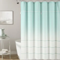 Ombre Embroidery Tassel Cotton Shower Curtain