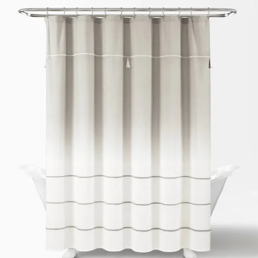 Ombre Embroidery Tassel Cotton Shower Curtain