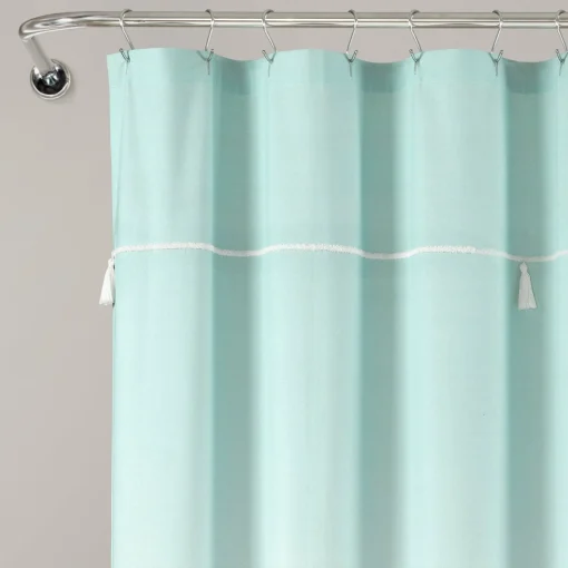 Ombre Embroidery Tassel Cotton Shower Curtain