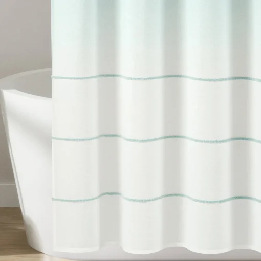 Ombre Embroidery Tassel Cotton Shower Curtain