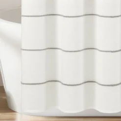 Ombre Embroidery Tassel Cotton Shower Curtain