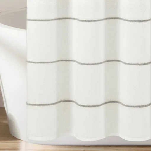 Ombre Embroidery Tassel Cotton Shower Curtain