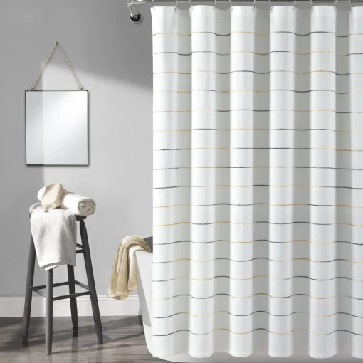 Ombre Stripe Yarn Dyed Recycled Cotton Blend Shower Curtain