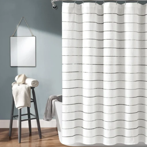 Ombre Stripe Yarn Dyed Recycled Cotton Blend Shower Curtain