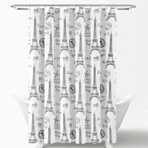 Paris Bonjour Cotton Shower Curtain