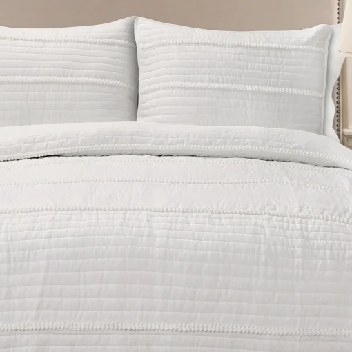 Pom Pom Stripe Quilt 3 Piece Set