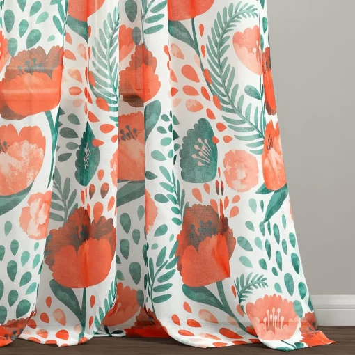 Poppy Garden Sheer Window Curtain Panel Set