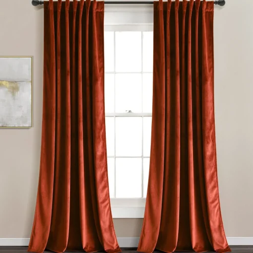 Prima Velvet Solid Back Tab Rod Pocket Light Filtering Window Curtain Panel Set