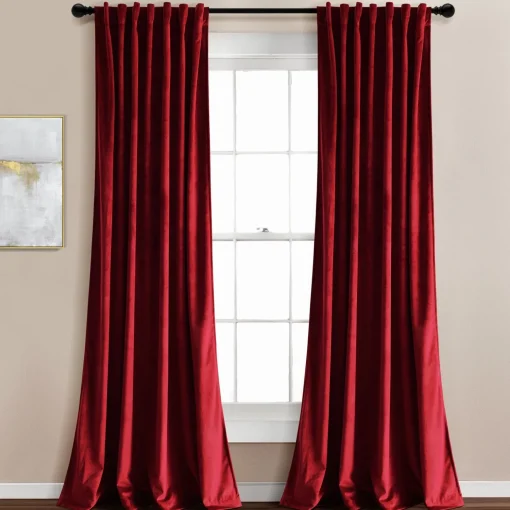 Prima Velvet Solid Back Tab Rod Pocket Light Filtering Window Curtain Panel Set