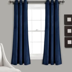 Prima Velvet Solid Grommet Light Filtering Window Curtain Panel Set