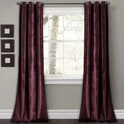 Prima Velvet Solid Grommet Light Filtering Window Curtain Panel Set