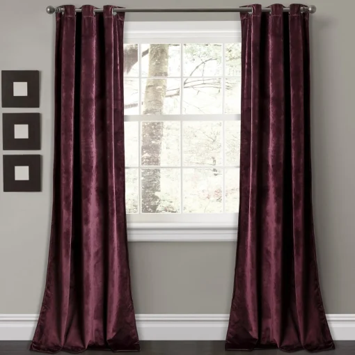 Prima Velvet Solid Grommet Light Filtering Window Curtain Panel Set