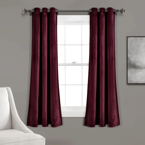 Prima Velvet Solid Grommet Light Filtering Window Curtain Panel Set