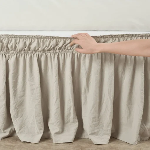 Ruched Ruffle Elastic Easy Wrap Around Bed Skirt