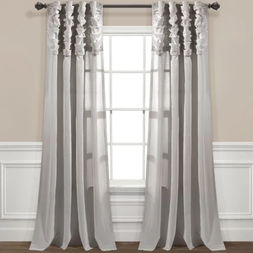 Ruched Waterfall Faux Linen Window Curtain Panel