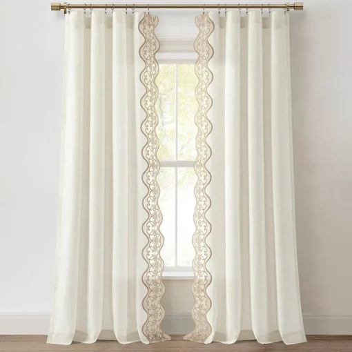 Scalloped Edge Lace Border Window Curtain Panel