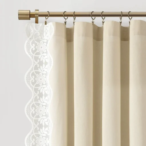 Scalloped Edge Lace Border Window Curtain Panel