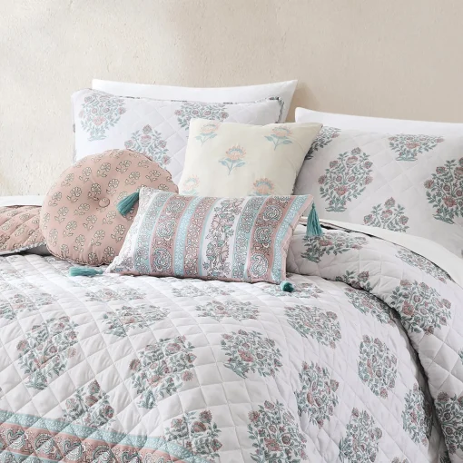 Sofia Flower Block Bouquet Reversible Quilt 6Pc Set