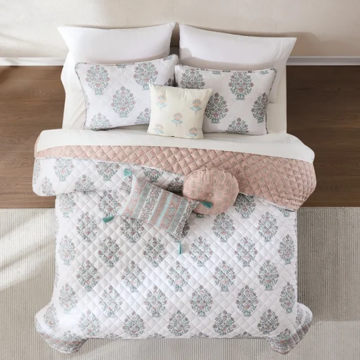 Sofia Flower Block Bouquet Reversible Quilt 6Pc Set