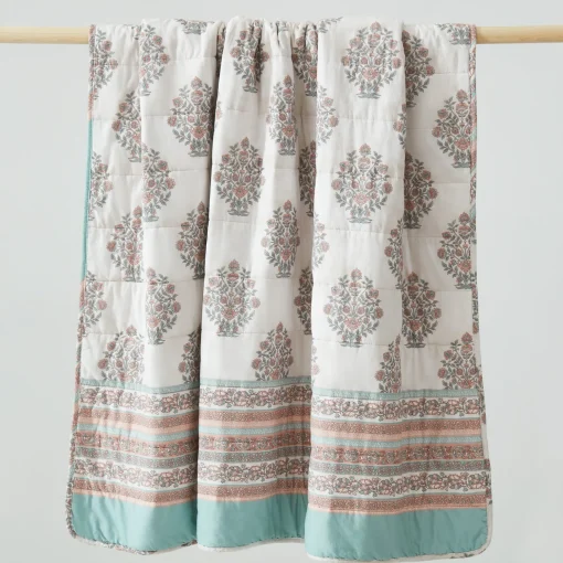 Sofia Flower Block Bouquet Reversible Cotton Throw Blanket